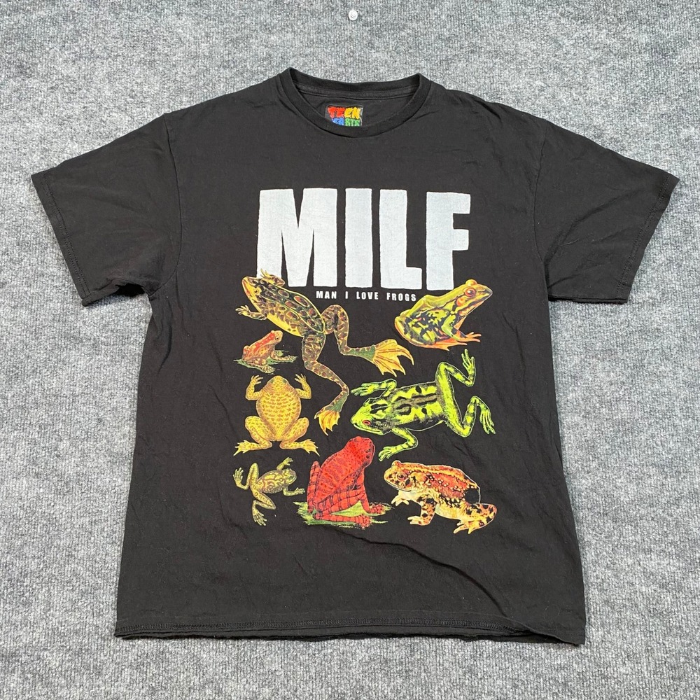 Teen Hearts MILF Man I Love Frogs Graphic T-Shirt Mens Large Black Short Sleeve